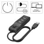 USB hub HAMA, On/Off switch, USB 2.0, 4 ports, 480 Mbit/s, Black