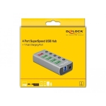 USB hub Delock 3.2 Gen 1, 4 x USB-A, 1 Fast Charging Port, 1 x USB-B, Backlight, Gray
