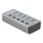USB hub Delock 3.2 Gen 1, 4 x USB-A, 1 Fast Charging Port, 1 x USB-B, Backlight, Gray