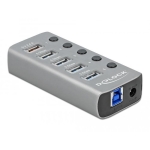 USB hub Delock 3.2 Gen 1, 4 x USB-A, 1 Fast Charging Port, 1 x USB-B, Backlight, Gray