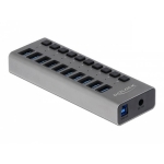 USB hub Delock 10 x USB-A, 1 x USB-B, 5 Gbps, Switches, LED indicator, Gray