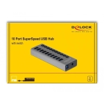 USB hub Delock 10 x USB-A, 1 x USB-B, 5 Gbps, Switches, LED indicator, Gray
