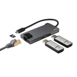 USB hub HAMA Multiport, 5-ports 2 x USB-A, 1 x USB-C, 1 x HDMI, 1х LAN, Gray