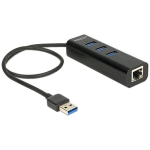 USB hub Delock, 3 x USB 3.0 + 1 port Gigabit LAN, Black