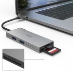 USB hub HAMA Multiport, 6 ports, 2 x USB-A, USB-C, HDMI, SD, microSD, Gray