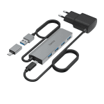 USB hub HAMA 4-ports, USB 3.2 Gen 1, 5 Gbit/s, with power adapter