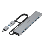 USB hub HAMA 7 ports, USB 3.2 Gen 1, 5 Gbit/s, with power adapter