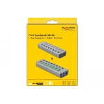 USB hub Delock 7 ports + 1 fast charging port + 1 USB-C™ PD 3.0 port, Backlight, Grey