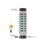 USB hub Delock 7 ports + 1 fast charging port + 1 USB-C™ PD 3.0 port, Backlight, Grey