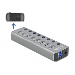 USB hub Delock 7 ports + 1 fast charging port + 1 USB-C™ PD 3.0 port, Backlight, Grey