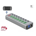 USB hub Delock 7 ports + 1 fast charging port + 1 USB-C™ PD 3.0 port, Backlight, Grey