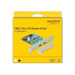 Карта Delock, PCI Express x4 към USB-C (USB 3.1 Gen 2) женско, 10 Gbps