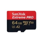 SANDISK Extreme PRO microSDXC, 64GB, Class 10 U3, A2, V30, 90 MB/s, SD adapter