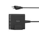 HAMA 220V charger - 3 ports, USB-C, USB-A, 5-20V/65W, (PD), Black