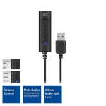 Ewent AC9360, 2.0, USB-A, 3.5 mm, Black